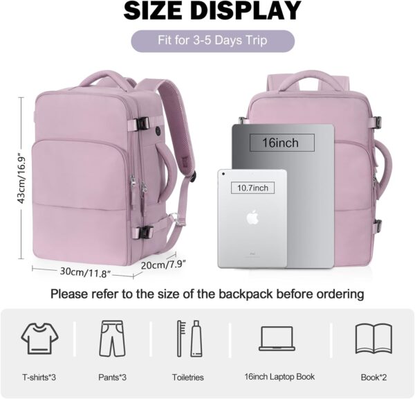 Rinlist Travel Backpack for Men Women, Carry on Backpack Flight Approved, Personal Item Backpack Bag on Airplanes,Backpacks for Traveling, Travel Essentials,light Purple - Image 3