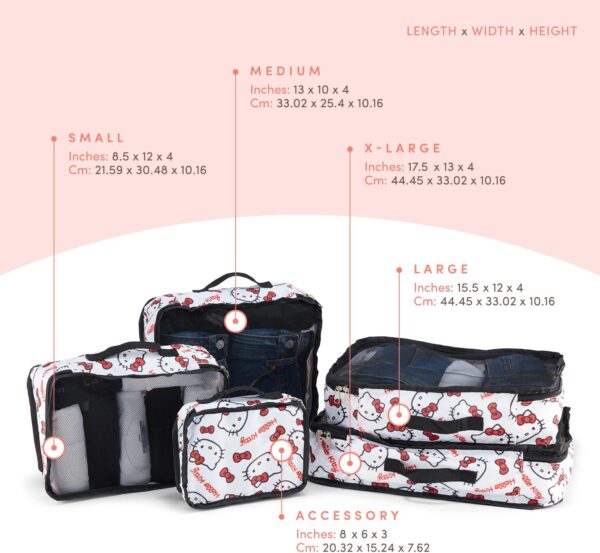 Sanrio's Hello Kitty Packing Cubes - 5 Piece Packing Cube Travel Essential - Luggage Organizer Set - For Kids,Teens,Adults - Image 2