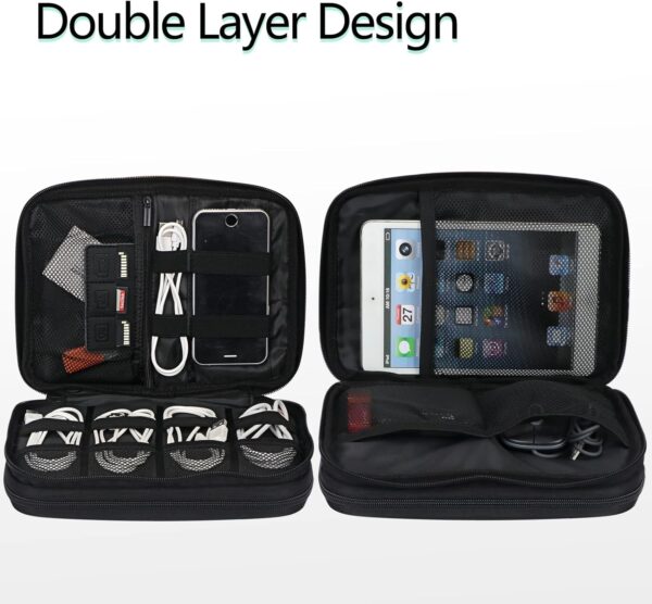 FYY Electronic Organizer, Travel Cable Organizer Bag Pouch Electronic Accessories Carry Case Portable Waterproof Double Layers All-in-One Storage Bag for Cable, Cord, Charger, Phone, Hard Drive,-Black - Image 2