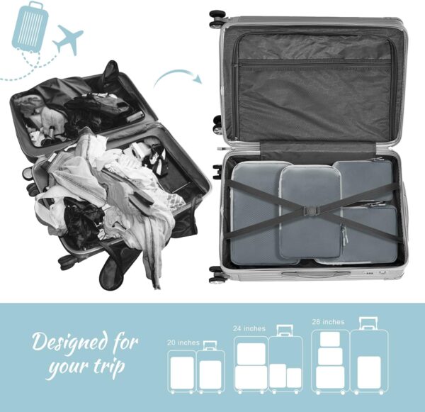 WOOMADA Compression Packing Cubes for Suitcases Travel Essentials 4 Set Expandable Travel Bags Organizer for Luggage(grey) - Image 3