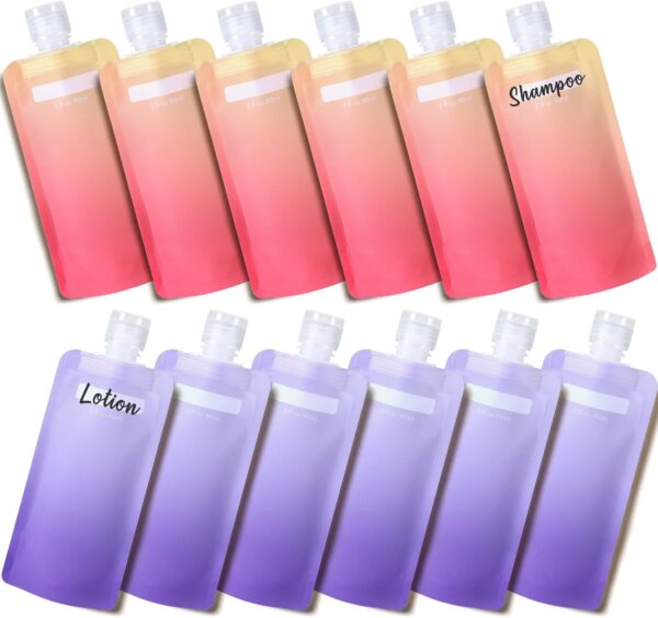 PACKISM Travel Pouches for Toiletries - 12 Pack Leak Proof 3oz TSA Approved Travel Squeeze Pouches,Stand Up Liquid Travel Containers for Shampoo Conditioner Lotion Body Wash