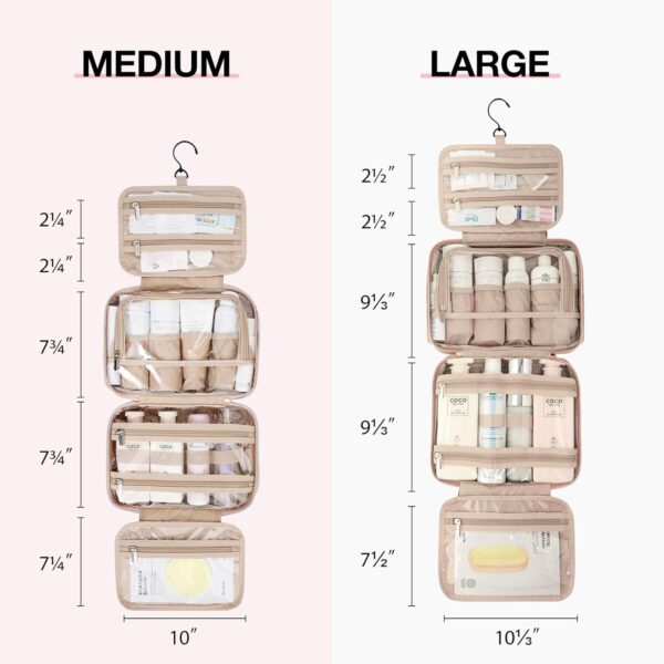 BAGSMART Toiletry Bag Hanging Travel Makeup Organizer with TSA Approved Transparent Cosmetic Bag Makeup Bag for Full Sized Toiletries, Medium-Pink - Image 3