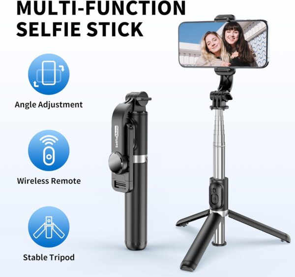 Selfie Stick Tripod, All in One Extendable & Portable Selfie Stick with Wireless Remote Compatible with iPhone 14 13 12 11 pro Xs Max Xr X 8 7, Galaxy Note10/S20/S10/OnePlus 9/9 PRO etc - Image 2