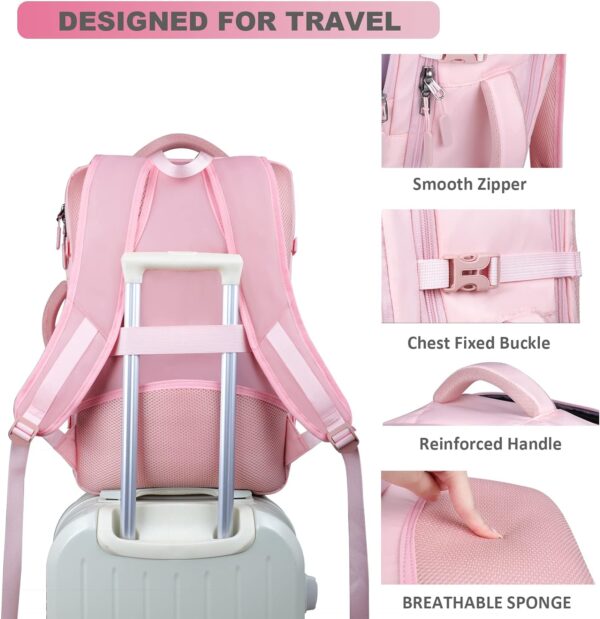 Z-MGKISS Travel Backpack for Women, 17 Inch Flight Approved Carry On Backpack, Outdoor Sports Rucksack 40L Casual Daypack, Sturdy Hiking Backpack, Business Weekender Overnight Laptop Backpack, Pink - Image 5