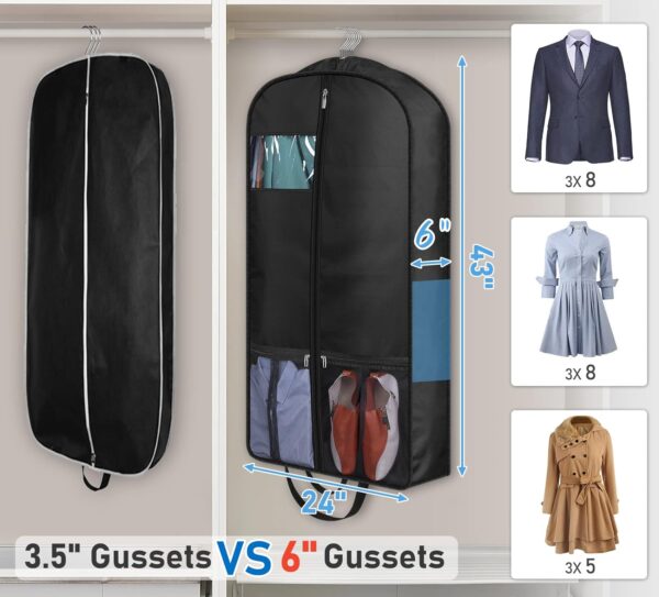 MISSLO 43" Heavy Duty Garment Bags for Travel 6" Gusseted Suit Bags for Closet Storage 4 Handles Hanging Clothes Bag with Pocket Mens Suit Cover for Shirts, Coats, Dresses - Image 4