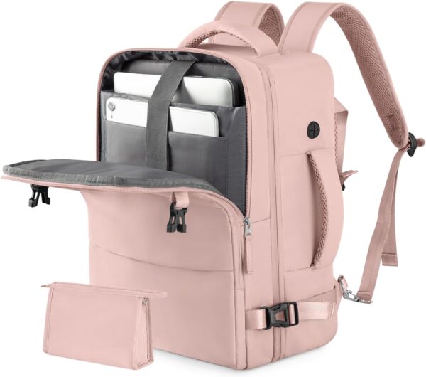 Rinlist Travel Backpack for Women Men, TSA Friendly Carry-on Backpack Airline Approved, Personal Item Bag on Airplanes, Travel Essentials Must Haves, Pink