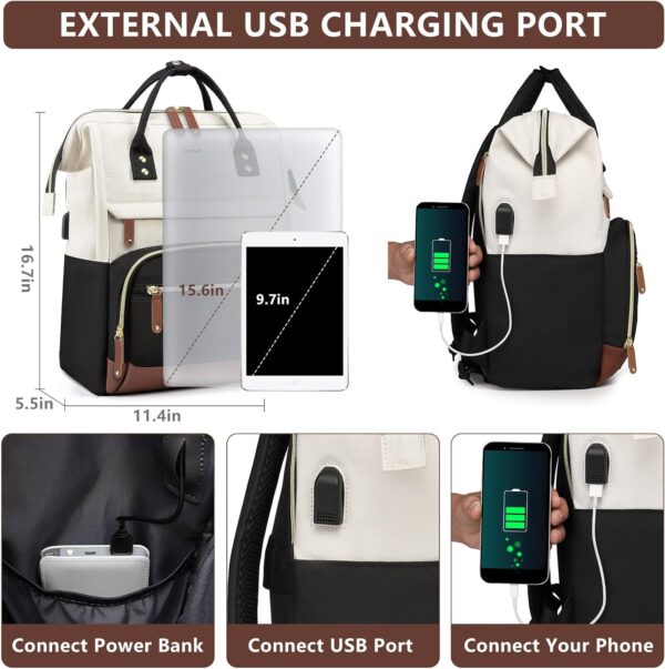 Backpack for Women Work Bags: 15.6 inch Laptop Backpack Purse Waterproof Backpacks with USB Charger College Bookbag Casual Business Computer Backpack for Travel Nurse Teacher - Image 5