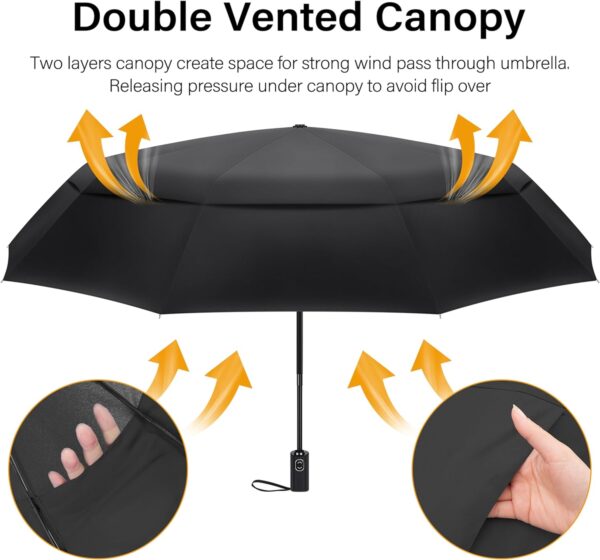 UNDERTREE Travel Umbrella Windproof, Strong 10-Ribs Automatic Compact Umbrella Double Vented Canopy, Portable Wind Resistant Umbrellas for Rain Anti-Rebound, Folding Umbrella, Car Umbrella - Image 5