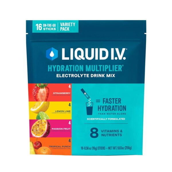 Liquid I.V.® Hydration Multiplier® Best Sellers - Lemon Lime, Passion Fruit, Strawberry, Tropical Punch - Hydration Powder Packets, Electrolyte Powder Drink Mix, Single-Serving Sticks, 16 Servings