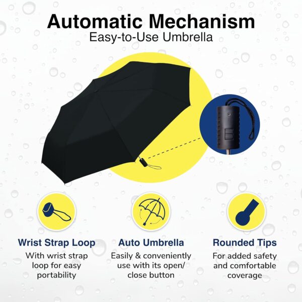 Weather Station Rain Umbrella, Automatic Folding Umbrella, Windproof, Lightweight, and Packable for Travel, Full 42 Inch Arc, Black - Image 3