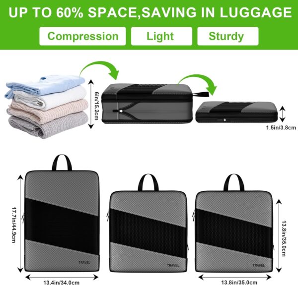 6 Set Compression Packing Cubes for Carry On Suitcase Travel Must Haves Travel Bags Organizer for Luggage Suitcase Organizer Bags Set for Travel Essentials Luggage Organizer Bags（Grey) - Image 4