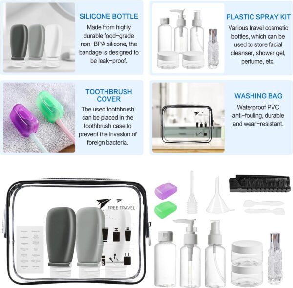 18 Pack Leak Proof Silicone Travel Bottles Set, 3oz Leak Proof with Bandage Silicone Squeezable Travel Accessories Containers Toiletries for Shampoo Conditioner Lotion Liquids (BPA Free) (Black) - Image 2