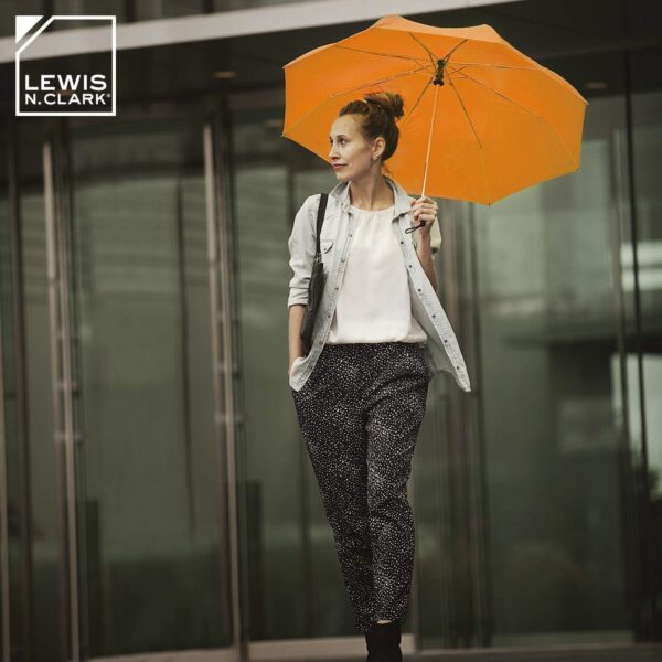 Lewis N. Clark Travel Umbrella Windproof & Water Repellent Fabric, Automatic Open Close & 1 Year Warranty, Orange - Image 3