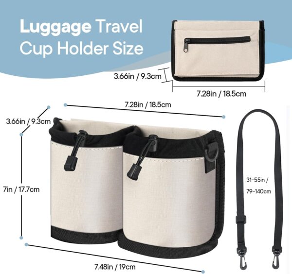 Extra Luggage Cup Holder Free Hand Drink Caddy for Suitcases to Travel and Business Trip,Travel Must Haves for Men & Women,Holds Two Coffee Cups,Passport,Flight Attendant Essential Organizer-Off White - Image 7