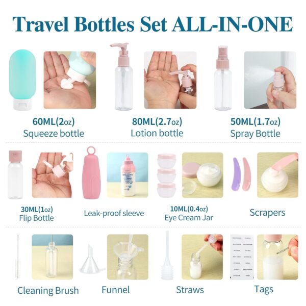 CCTIVED Travel Size Bottles for Toiletries, 19 Pack TSA Approved Travel Bottles for Women, Leak Proof Refillable Travel Containers Toiletery Kit for Shampoo Conditioner Lotion - Image 3