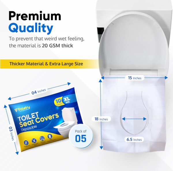 Toilet Seat Covers Disposable Flushable Travel Pack of 50 XL-Disposable Toilet Seat Covers-Biodegradable Paper-Kids Men Women Adults Toiletries-Airplane Camping Travel Essentials Accessories - Image 2