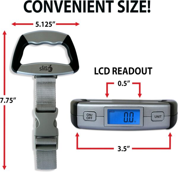 Eat Smart SmartGrip Portable Instant Read Digital Handheld Luggage Scale, Compact, Easy to Read, Lightweight, Durable, High 110 lb Capacity, Battery Included, Silver - Image 4