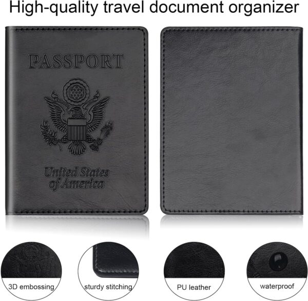 Passport Holder 2Pcs, Passport Cover Wallet Case for Women Men Family, Passport Book Holders Travel Must Haves Cruise Ship Essentials (Black & Rose Red) - Image 5