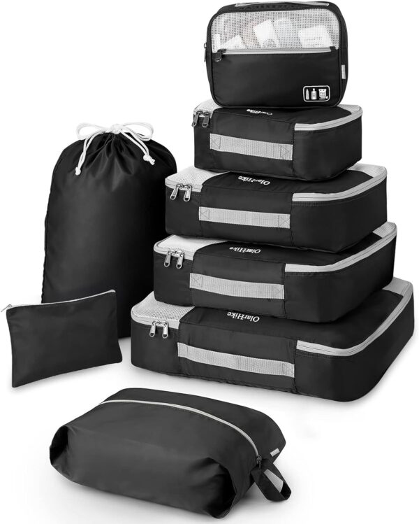 OlarHike 8 Set Packing Cubes for Travel, 4 Various Sizes(Extra Large,Large,Medium,Small), Luggage Organizer Bags for Travel Accessories Travel Essentials, Travel Cubes for Carry on Suitcases (Black) - Image 8