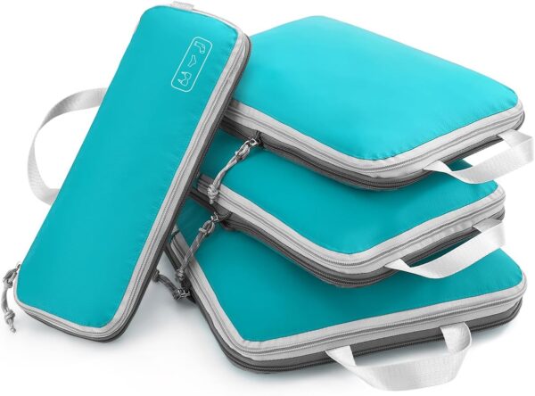 OlarHike 4 Set Compression Packing Cubes for Suitcases, Travel Essentials, Lightweight Luggage Travel Organizer Bags, Expandable Travel Cubes for Carry-on Suitcases (Cyan)