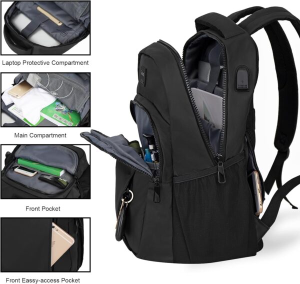 17 Inch Lightweight Casual Laptop Backpack with USB Charging Port for Men and Women,Waterproof Backpack for Work,Travel,College(Black) - Image 4