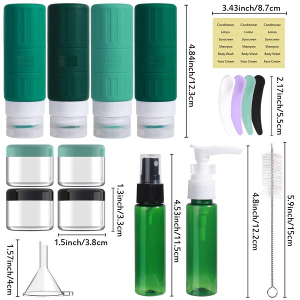 GLAMFIELDS Travel Bottles for Toiletries,TSA Approved 3.3oz Size LeakProof Silicone Toiletry Containers for Shampoo, Conditioner,Easy to Squeeze，Portable Travel Essentials for Lotion(18 Pack) Green - Image 2