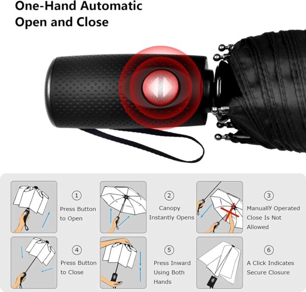 Anntrue Windproof Travel Umbrella, Auto Open Close Lightweight Compact Portable Backpack Folding Umbrella, Perfect for Car, Purse, Men and Women (Black) - Image 2