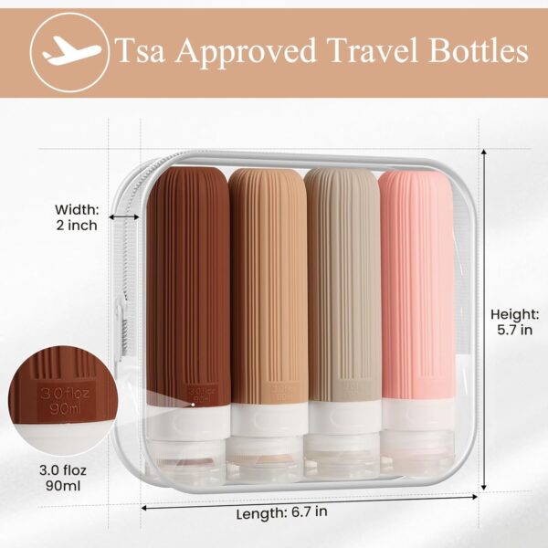 Travel Bottles for Toiletries,TSA Approved 3oz Leak Proof Travel Bottles, BPA Free Silicone Squeezable Containers, Travel Accessories Refillable Bottles with Toiletry Bag(4 Pack)-White - Image 5