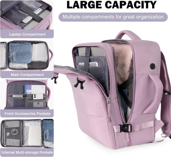 Rinlist Travel Backpack for Men Women, Carry on Backpack Flight Approved, Personal Item Backpack Bag on Airplanes,Backpacks for Traveling, Travel Essentials,light Purple - Image 7