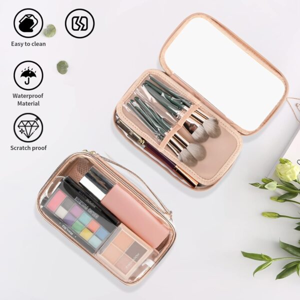 OCHEAL Clear Makeup Bag, Portable Makeup Storage Organizer Cosmetic Bag, Travel Makeup Bag Cute Clear Pouch For Women and Girls Cosmetics Bags with Divider Makeup Brush Compartment-Rose Gold - Image 6