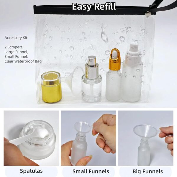 12Pack Premium Glass Travel Size Bottles, Mini Travel Skincare Containers 1.3/0.7/0.3oz TSA Approved Travel Bottles BPA Free Leak Proof Spray Bottles Refillable Pump/Dropper Bottles - Image 5