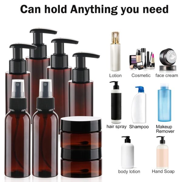 Hethyo Travel Bottles for Toiletries 8 Pack TSA Approved 3.4oz/100ml Refillable Containers Empty Travel Size Bottles kit Cosmetic, Lotion (Brown) - Image 5