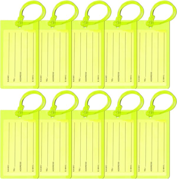 Sodsay 10 Pack Luggage Tags Suitcases Plastic Travel Bag & Baggage ID Label Tags Travel Essentials (Yellow)