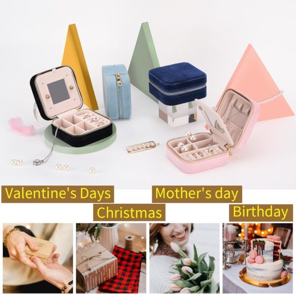 Travel Velvet Jewelry Box with Mirror, Mini Gifts Case for Women Girls, Small Portable Organizer Boxes for Rings Earrings Necklaces Bracelets - Image 4