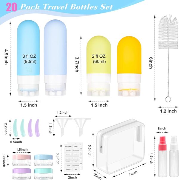 20Pcs Silicone Travel Bottles for Toiletries Kit, 3 Oz Tsa Approved Travel Toiletry Containers Leak Proof, Travel Size Bottles Shampoo and Conditioner, Refillable Squeeze Tubes Lotion Liquid Container - Image 2