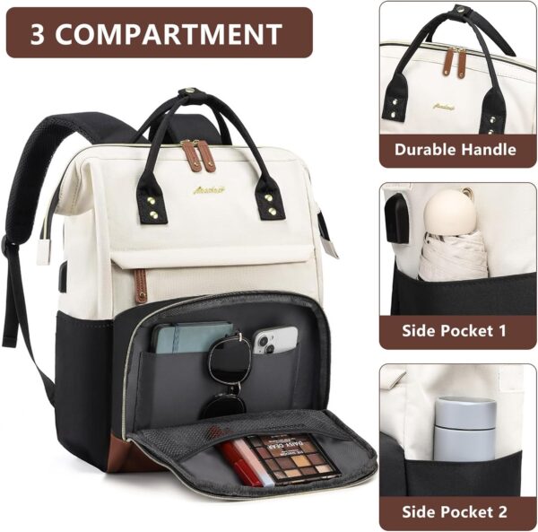 Backpack for Women Work Bags: 15.6 inch Laptop Backpack Purse Waterproof Backpacks with USB Charger College Bookbag Casual Business Computer Backpack for Travel Nurse Teacher - Image 3