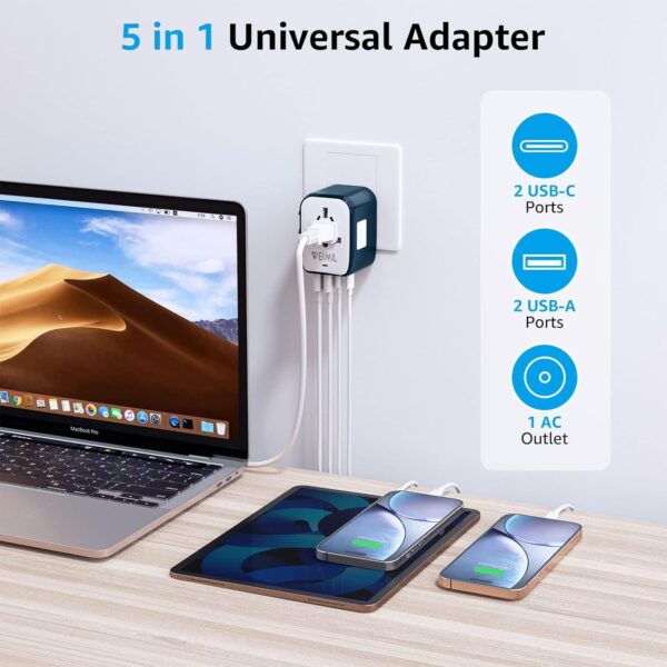 Universal Travel Adapter, International Plug Adapter with 2 USB-C Ports and 2 USB-A Ports, Travel Adapter Worldwide Outlet Converter for USA EU UK AUS - Image 4