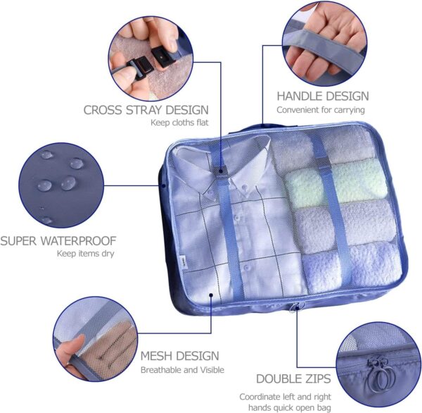 8 Set Packing Cubes for Suitcases Travel Luggage Packing Organizers,Travel Essentials Luggage Organizer for Travel Accessories Shoe Bag Tioletry Bag Laundry Bag（Dark Blue） - Image 3