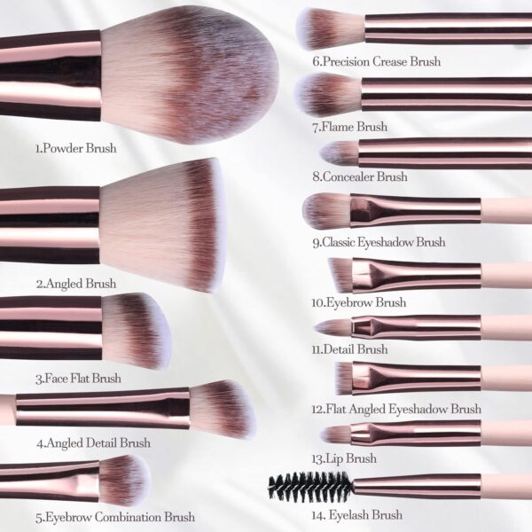 BS-MALL Travel Makeup Brush Set Foundation Powder Concealers Eye Shadows Makeup Set with LED light Mirror 14 Pcs Mini Makeup Brushes (APINK) - Image 5