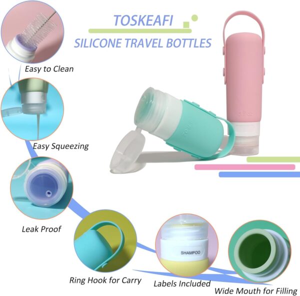 Silicone Travel Size Bottles for Toiletries 2oz 3oz TSA Approved Leak Proof Refillable Containers with Toiletry Bag for Shampoo Conditioner Lotion Creams - Image 9