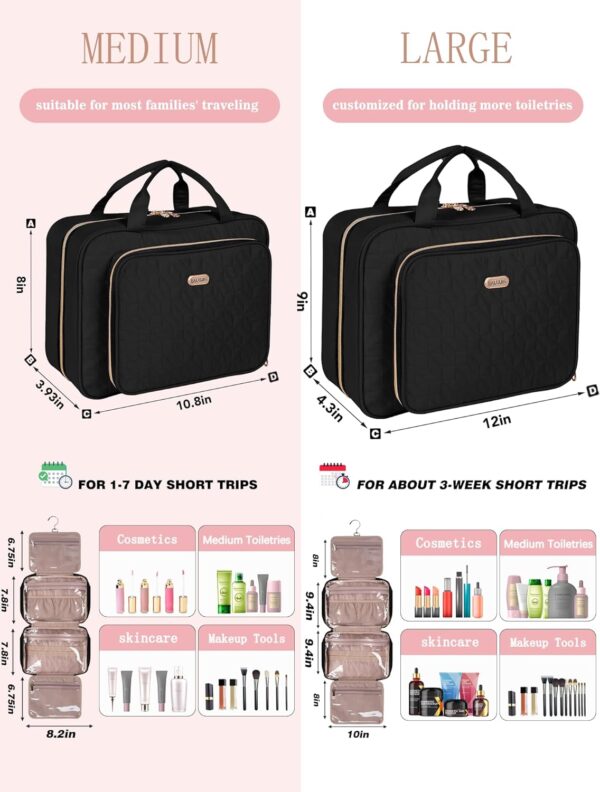 Black Toiletry Bag Travel with Hanging Hook, Water-resistant Cosmetic Makeup Bag Organizer for Shampoo, Full Sized Container, Toiletries - Image 6