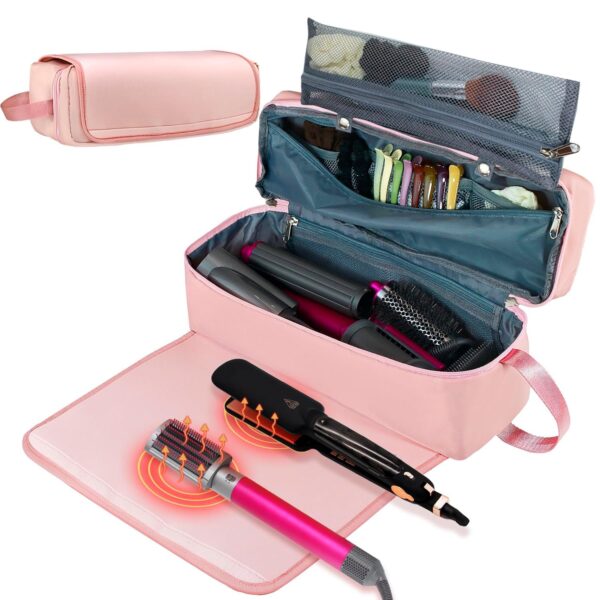 Hair Tools Travel Bag with Heat Resistant Pad, Double-Layer Travel Carrying Case for Straightener, Curling Iron, Hair Dryer, Portable Organizer