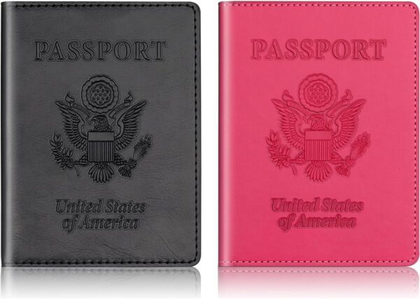 Passport Holder 2Pcs, Passport Cover Wallet Case for Women Men Family, Passport Book Holders Travel Must Haves Cruise Ship Essentials (Black & Rose Red) - Image 8