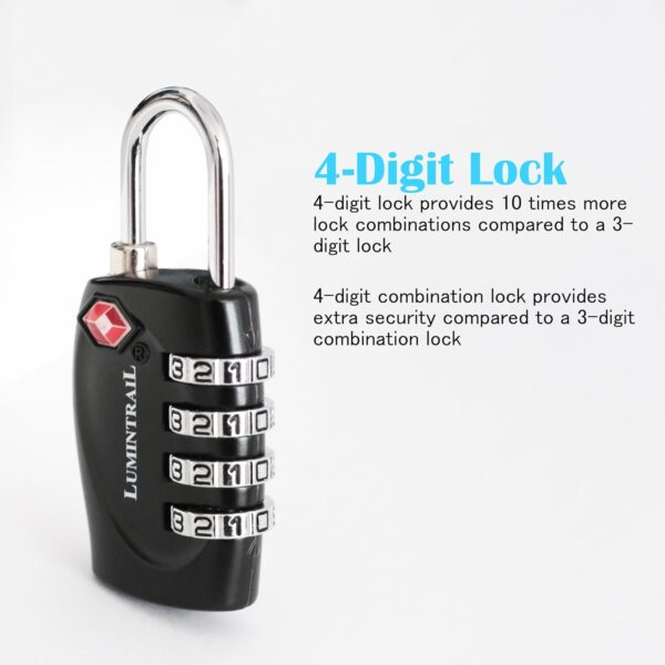 Lumintrail TSA Approved Locks, 4 Digit Combination Luggage Locks TSA Approved, Travel Locks for Luggage & Suitcase, Red, 2 Pack - Image 3