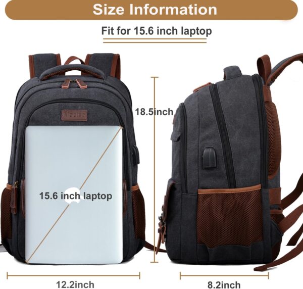 Canvas Travel Laptop Backpack for Men Women, Business Work Rucksack College School Computer Bag Fits 15.6 Inch Notebook,Bookbag with USB Charging Port (Black) - Image 5