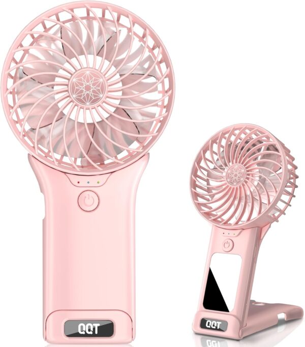 Mini Handheld Fan,4 Speed Adjustable Portable Battery Operated Fans,USB Rechargeable Desk Fan with Mirror,Max 20 Hrs Hand Fan For Travel Office Outdoor Women Men (Pink)