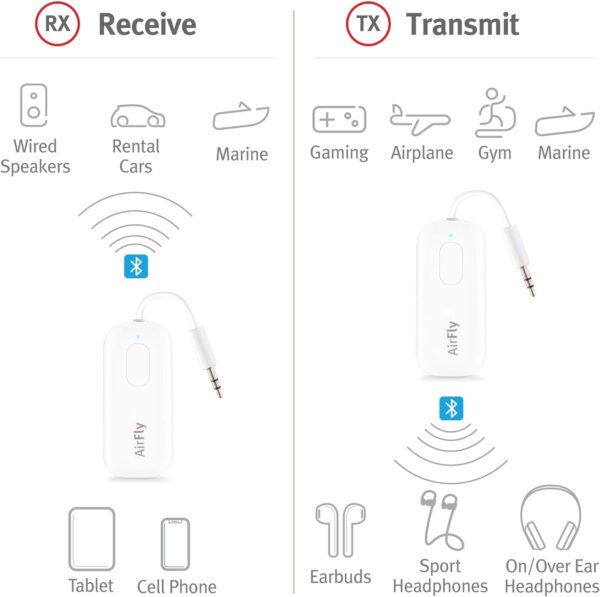 Twelve South AirFly Pro Bluetooth Wireless Audio Transmitter/ Receiver for up to 2 AirPods /Wireless Headphones; Use with any 3.5 mm Jack on Airplanes, Gym Equipment, TVs, iPad/Tablets and Auto - Image 6