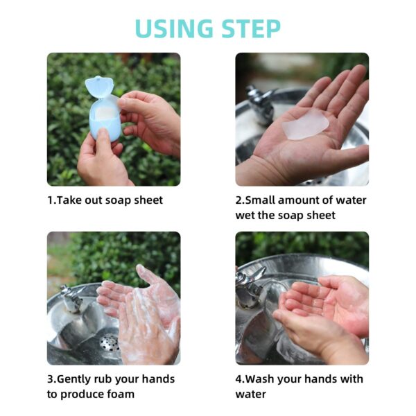 6 Boxes (300 Sheets) Mini Portable Disposable Travel Paper Soap Sheets Foaming Hand Washing Bath Scented hand soap for Indoor, Outdoor, Travel, Camping Hiking - Image 3