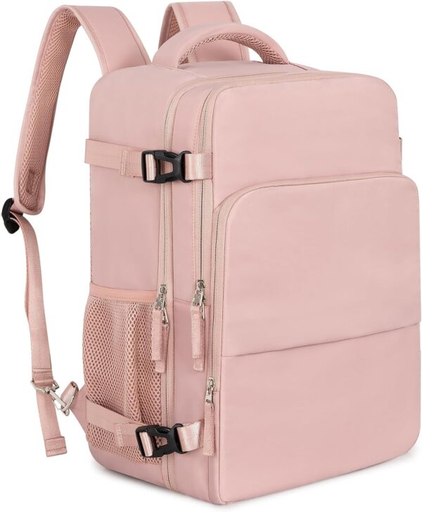 Travel Backpack, Peraonal Item Carry on Backpack Women Airline Approved Carry-ons, Waterproof College Backpack, Business Work Hiking Casual Bag, Fits 16" Laptop, Pink