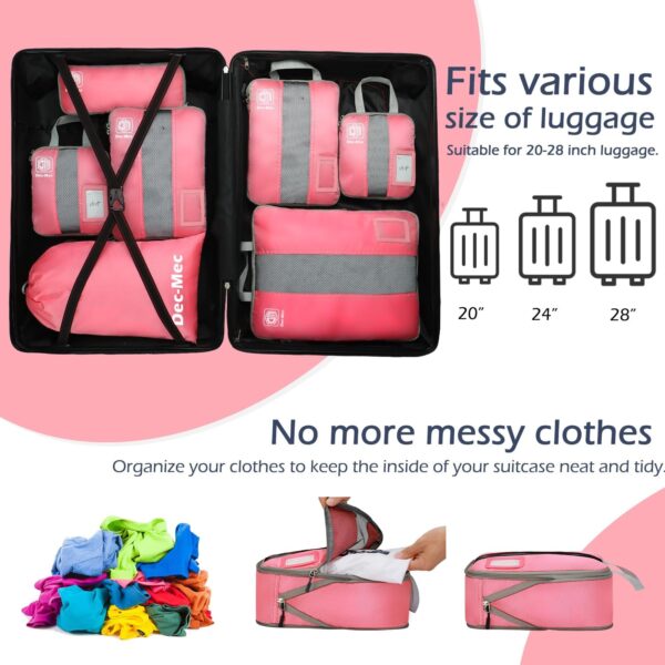 6 Set Compression Packing Cubes with Labels for Travel, Expandable Packing Organizers, Carry On Luggage Suitcase Organizer Bags as Travel Accessories (6set, Pink)… - Image 6